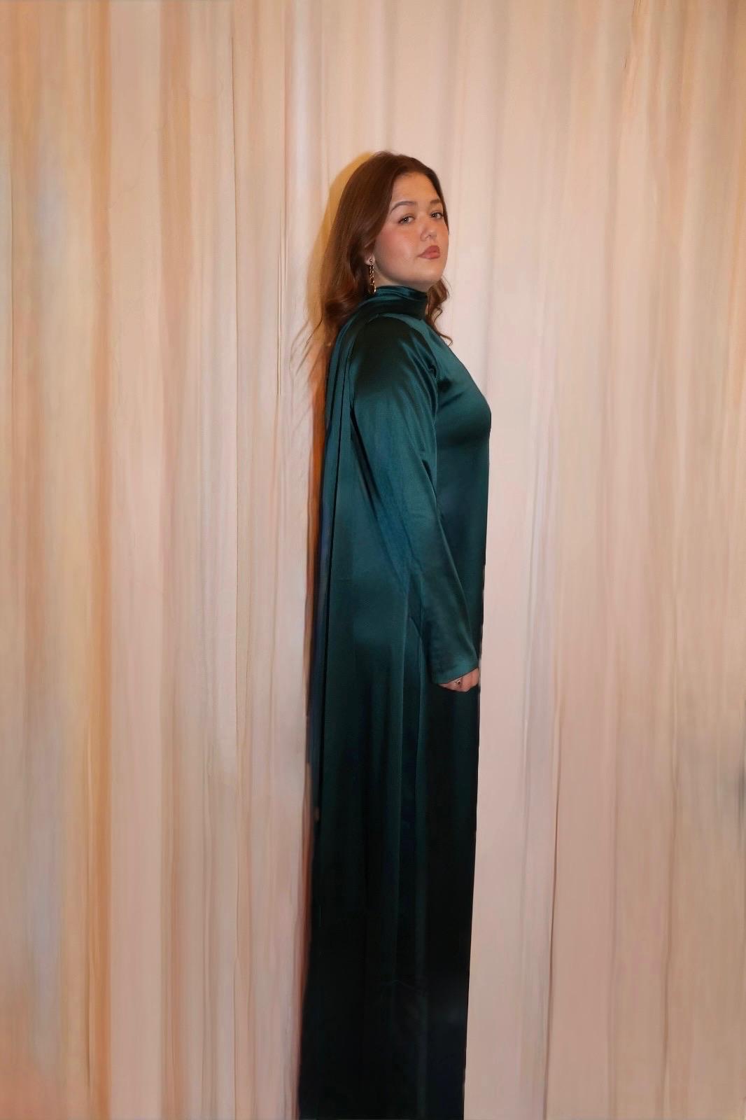 Satin Shawl Dress Turquoise