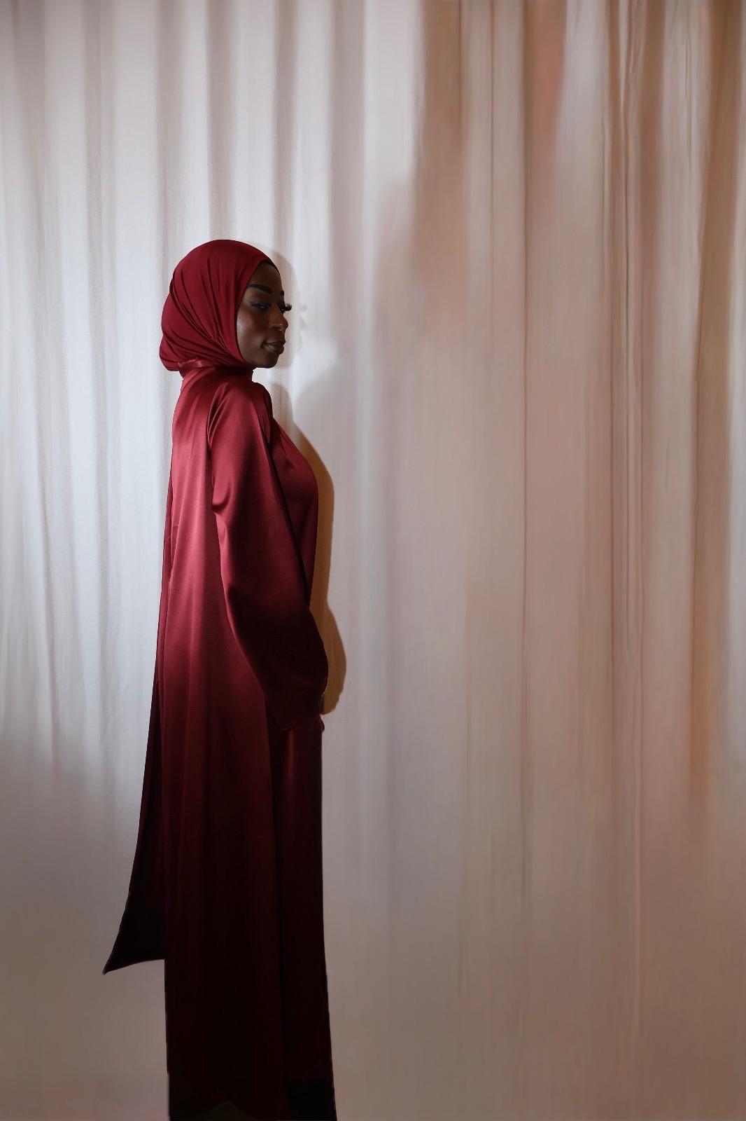 Satin Shawl Dress Burgundy