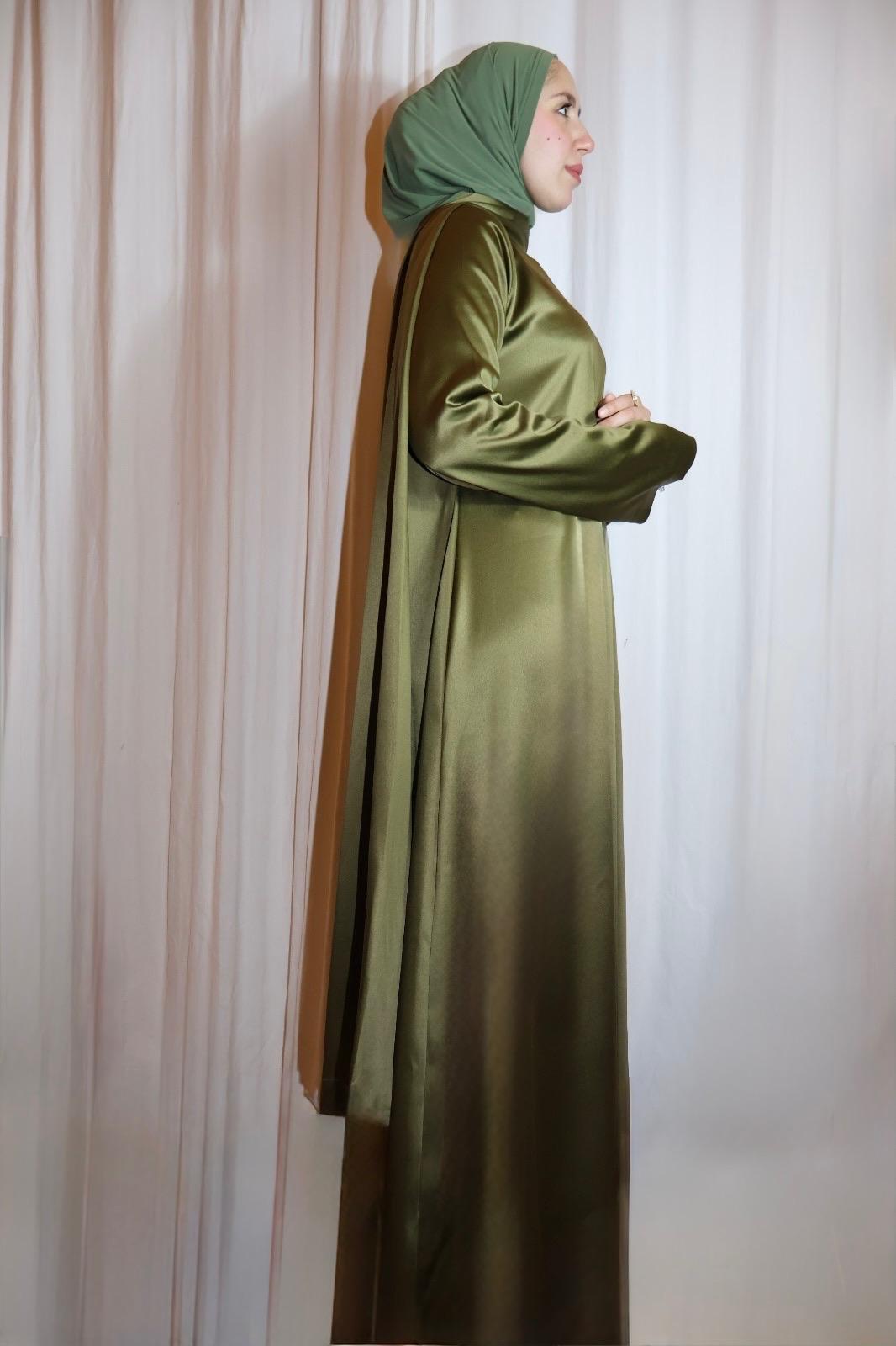Satin Shawl Dress Olive