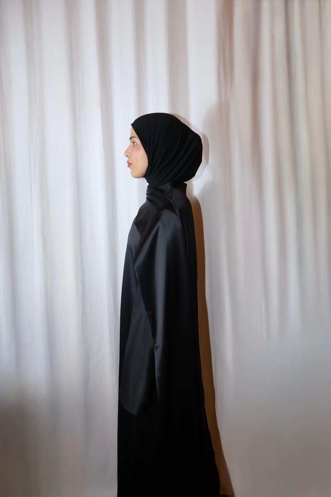 Satin shawl Dress Charcoal