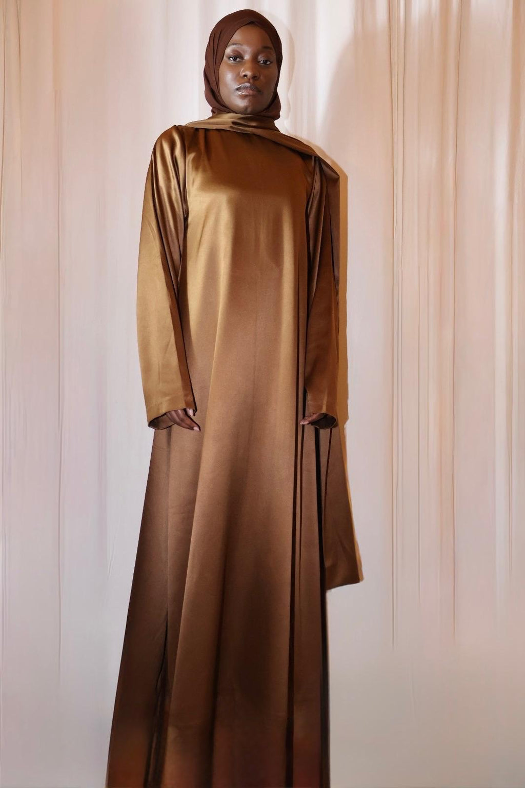 Satin Shawl Dress Bronze