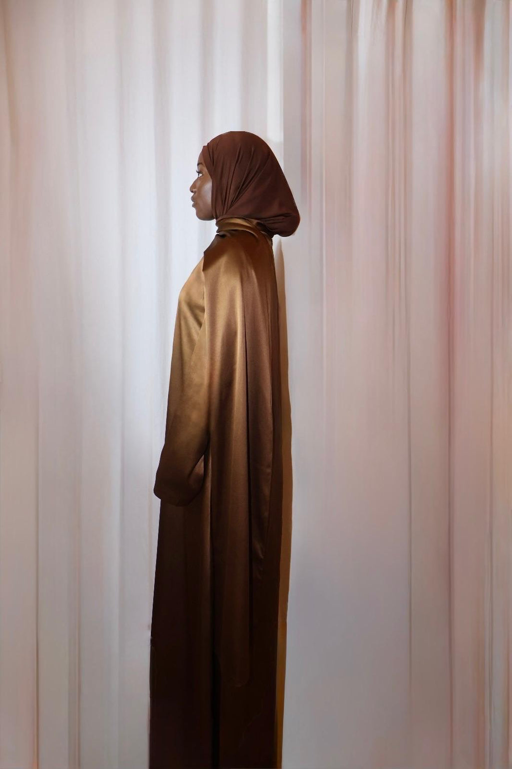 Satin Shawl Dress Bronze