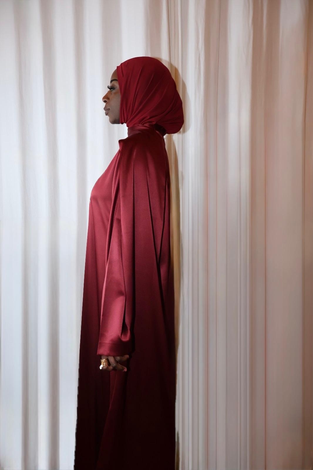 Satin Shawl Dress Burgundy